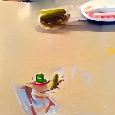 Frog in Cowboy Hat Eats Pickle