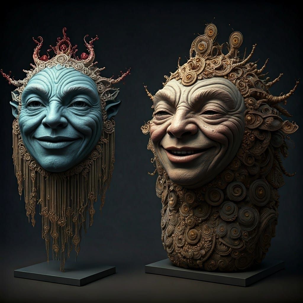 Mythical Sculptures with Ragtime Band in Realistic Photograp...