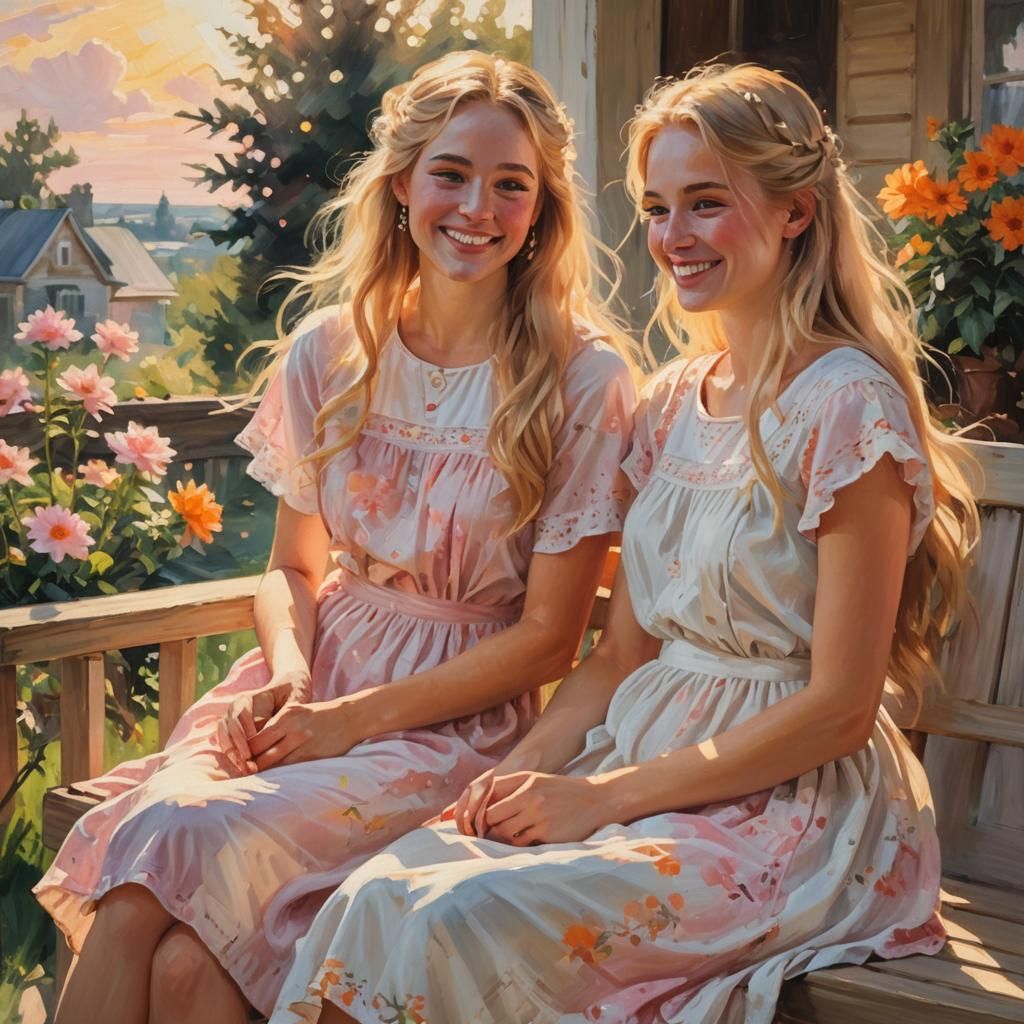 Smiling Girls in Sunlight: an Impressionistic Painting