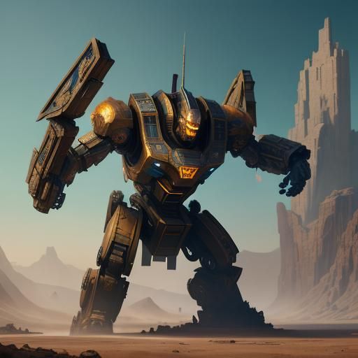 God Robot Titan Fight in Detailed Matte Painting