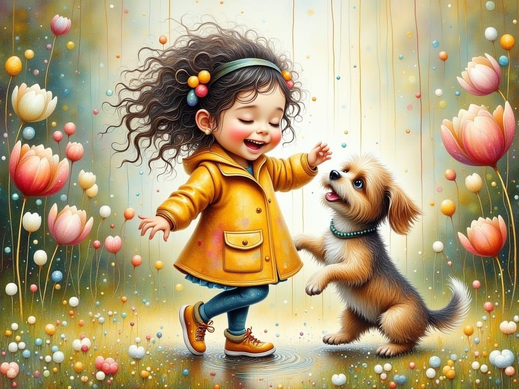 Airbrushed Whimsy: Joyful Rainy Day Scene