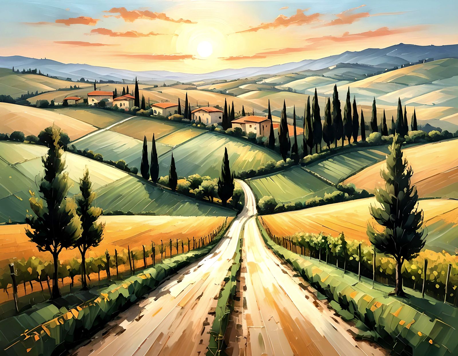 Tuscan Countryside: Abstract Acrylic Landscape Painting