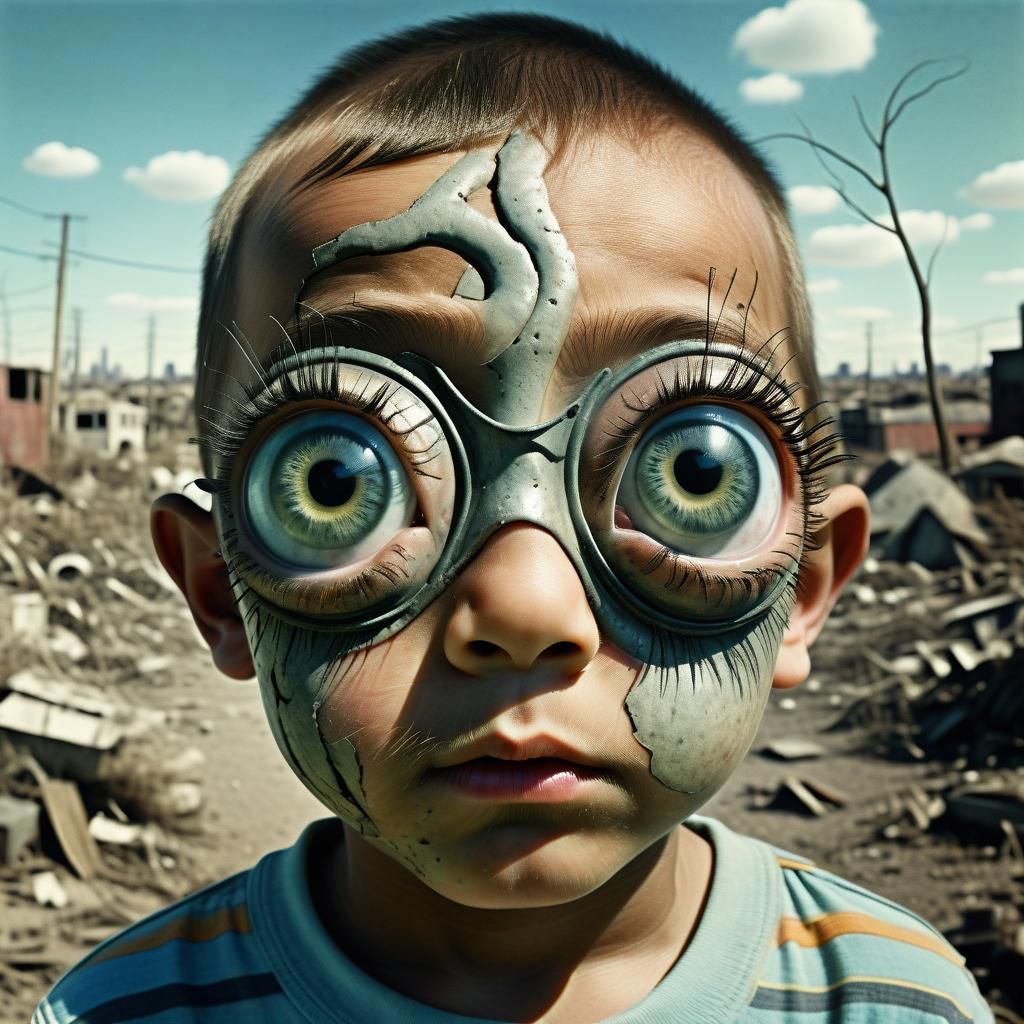 Surreal Wasteland Child with Gigantic Eyes