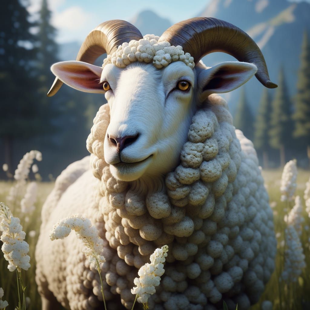 Popcorn Fleece Sheep Portrait, Trending Artstation Style