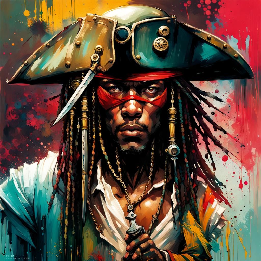 Caribbean Pirate Portrait in Splash Art Style