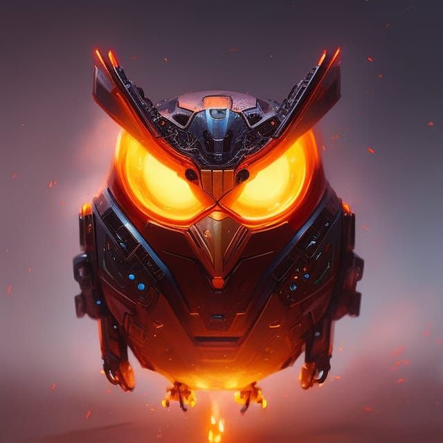 Robot Fire Owl Digital Painting in Pastel Colors