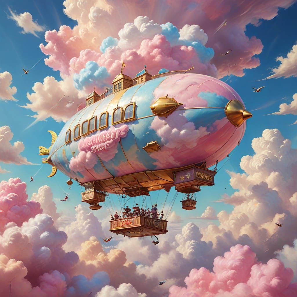 Fantasy Cotton Candy Airship in Vintage Ad Style