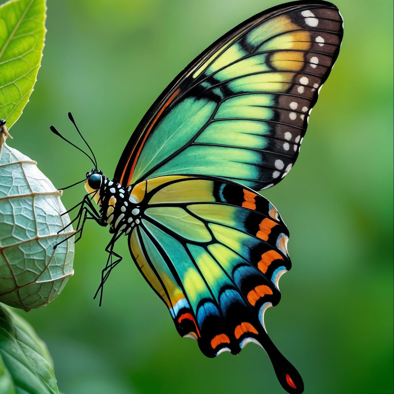 Detailed 3D Macro of Cocoon and Butterfly Wing