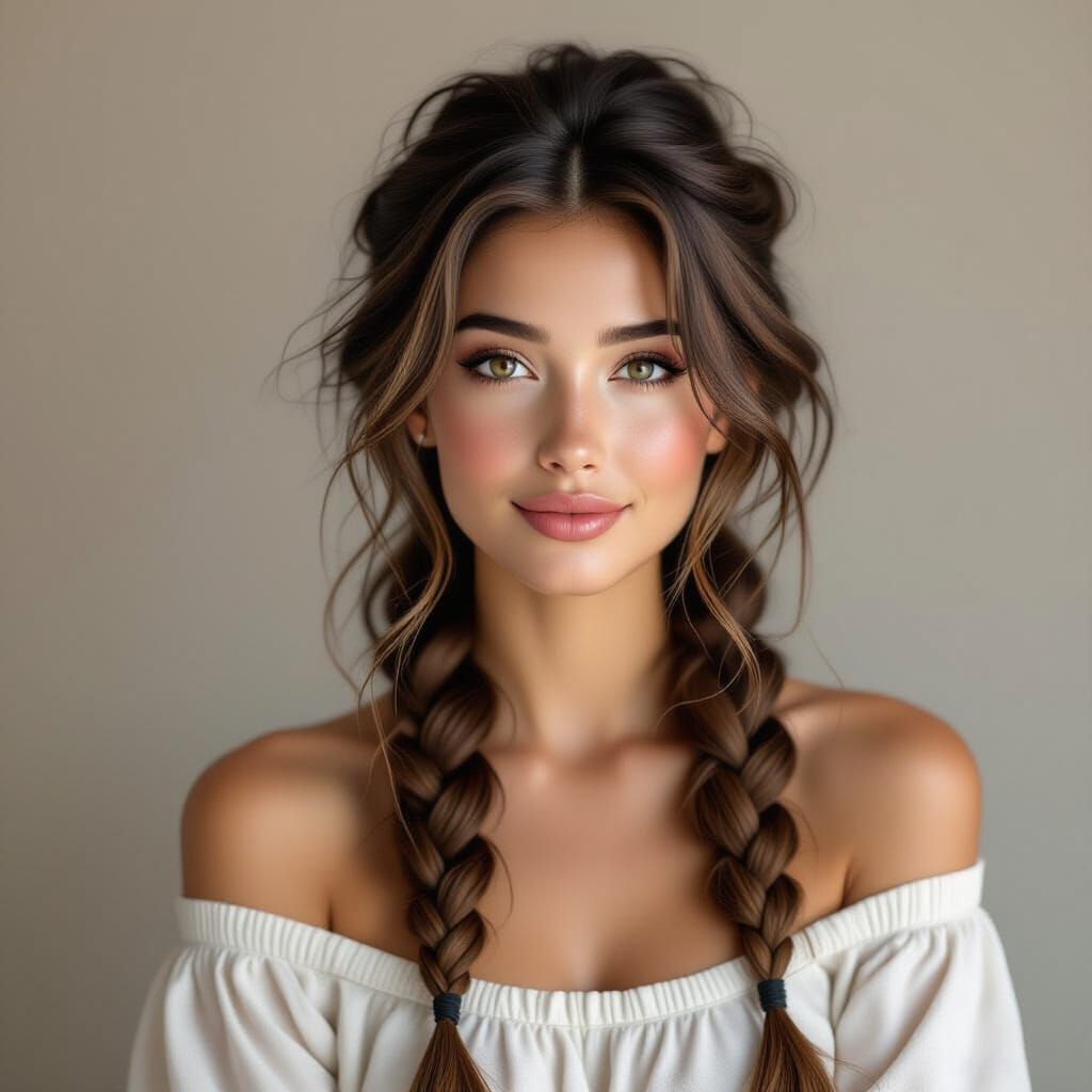 Relaxed Woman with Elaborate Braid in Hyperrealistic Anime S...