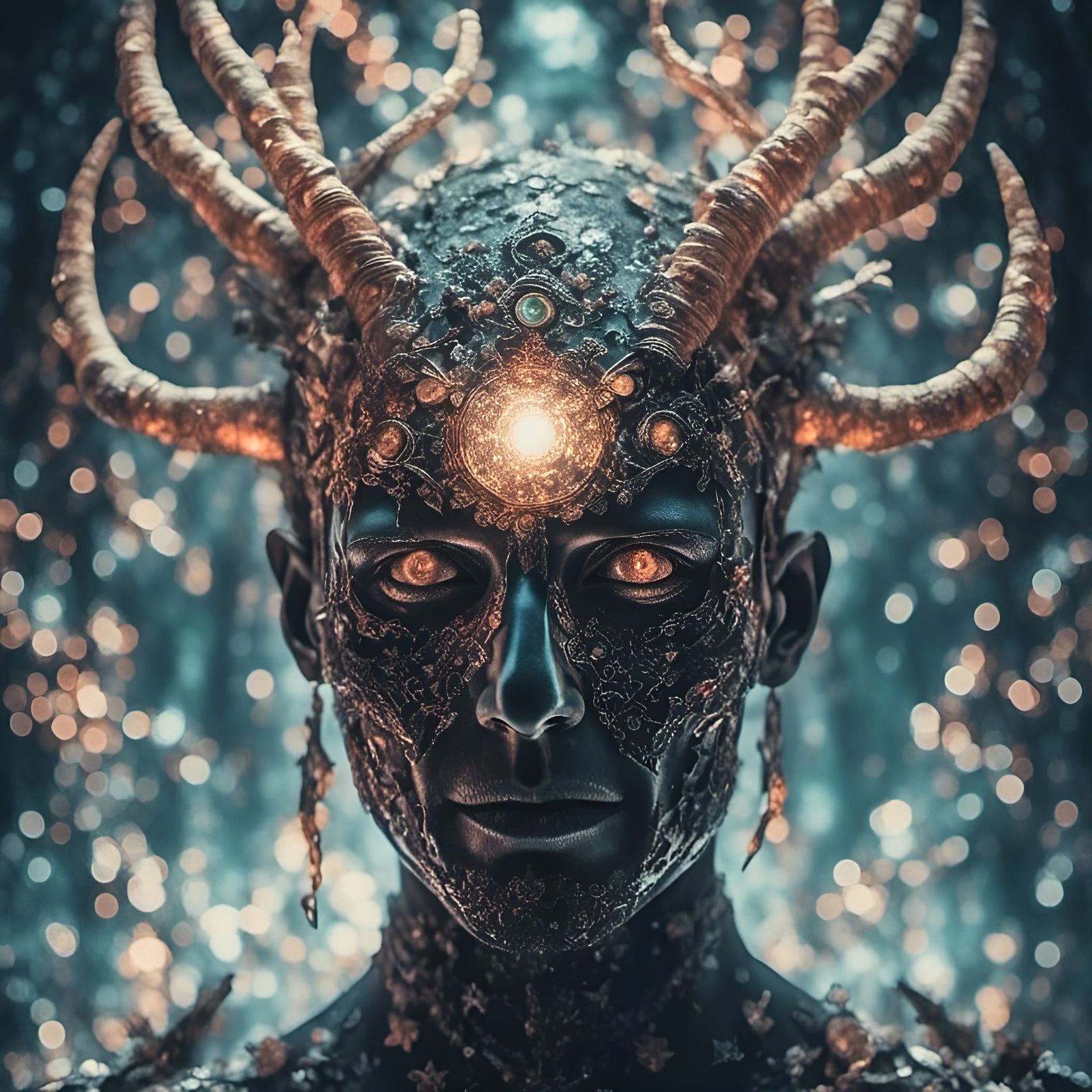 Surreal Holographic Portrait of a Horned Humanoid