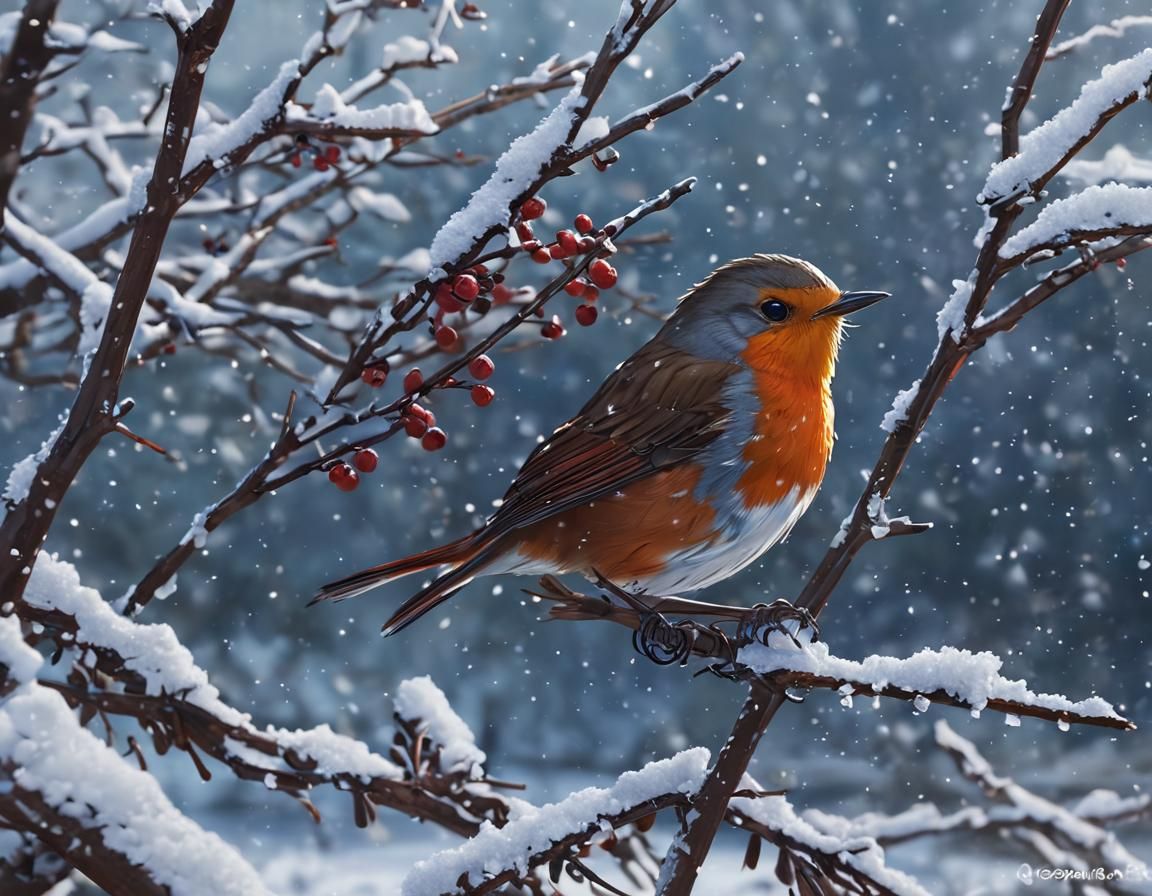 Red Robin in Snow: Detailed 3D Anime Art