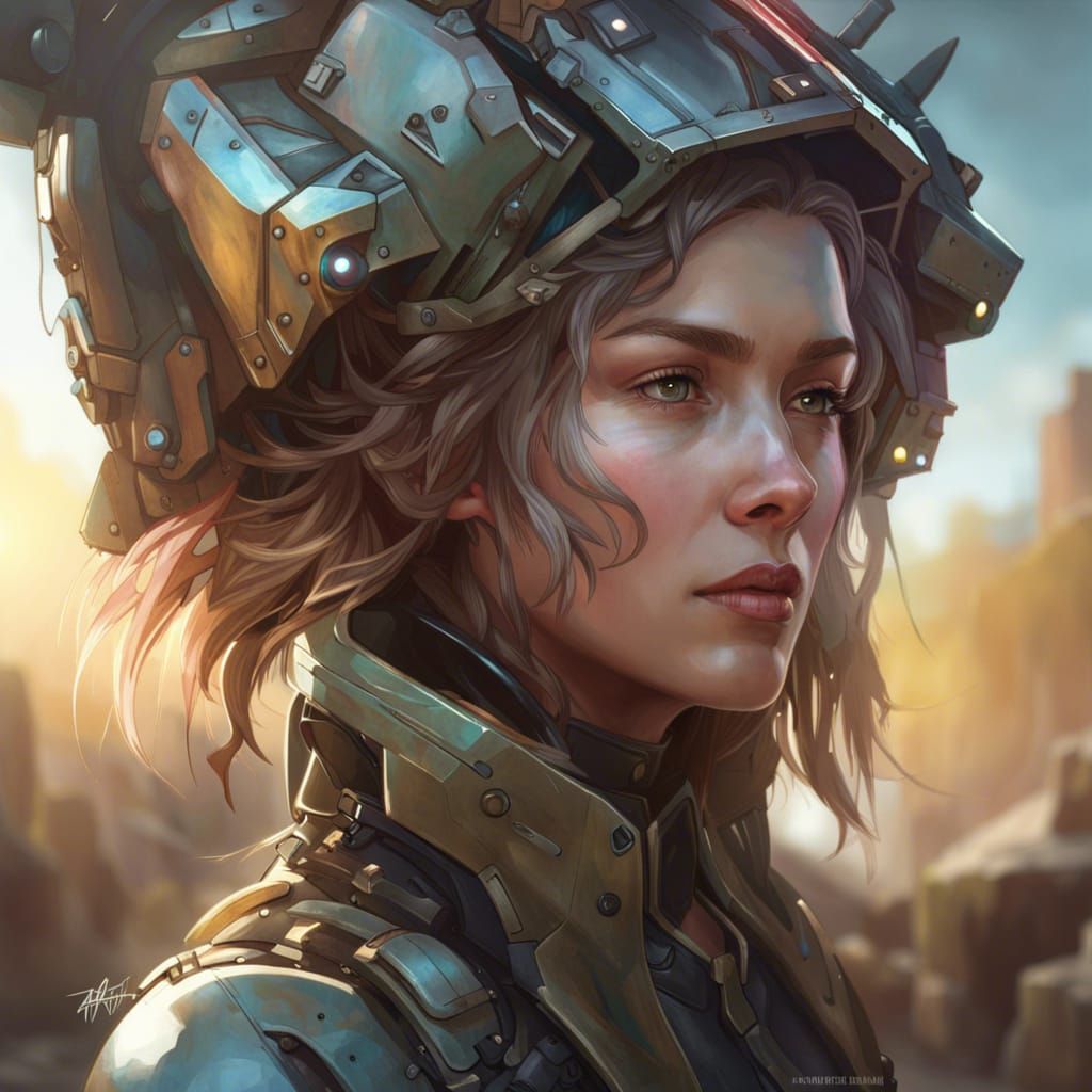 Wasteland Mecha Woman Portrait in Art Nouveau Style