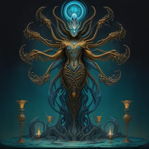 Surreal Blue Leopard Woman in Smoky Orange Landscape