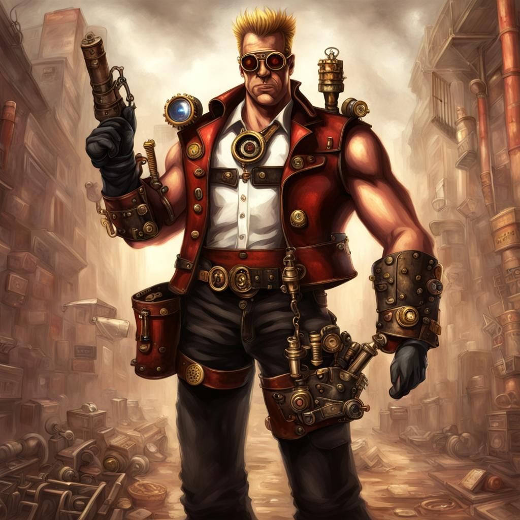 Steampunk Duke Nukem Character Illustration