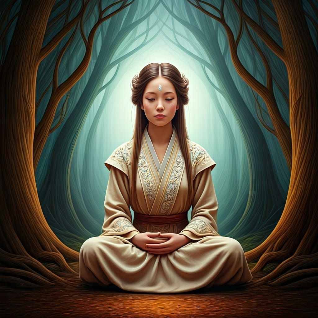 Ethereal Forest Goddess in Whimsical Silk Robes