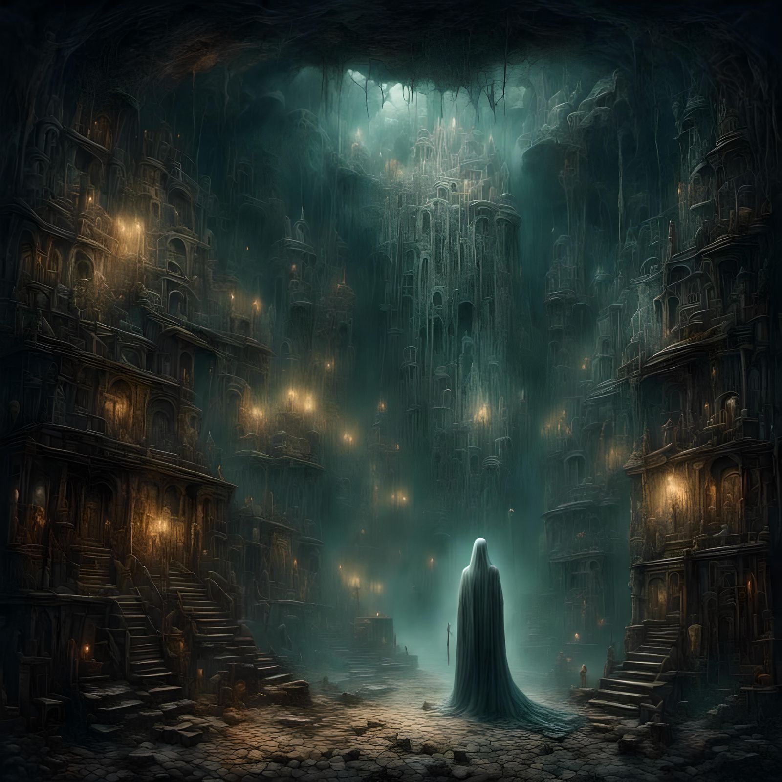 Ghostly Figures Open Spooky Underground Cellar Room