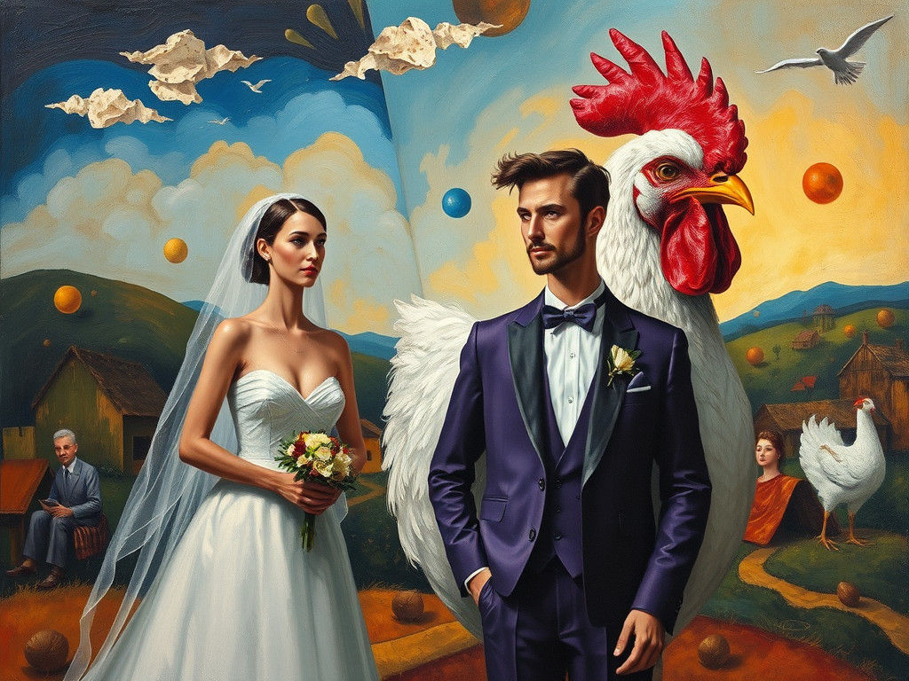 Surreal Wedding with Chicken in Chagall Style