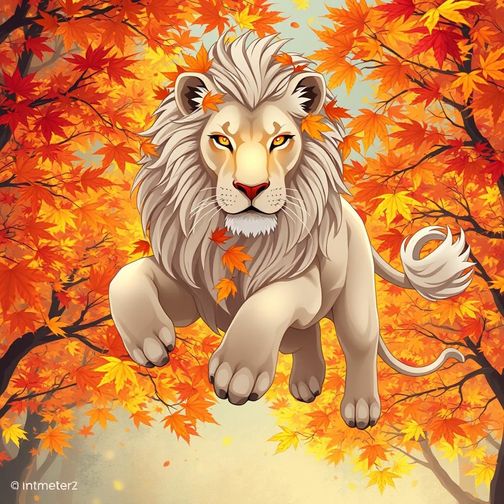 Majestic Autumn Lion in Manga Scan Style