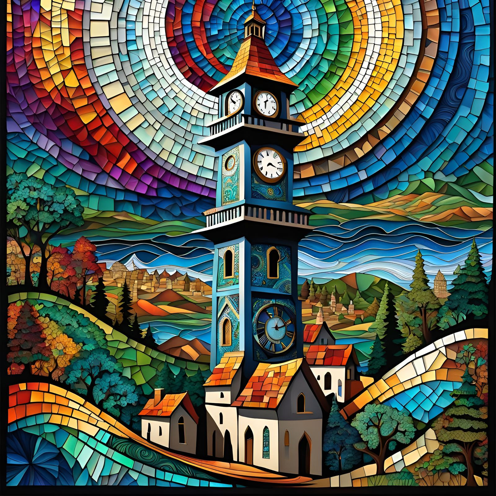 Gemstone Clock Tower in Surreal Village