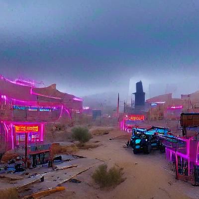 Cyberpunk Desert Ghost Town in Neon Light