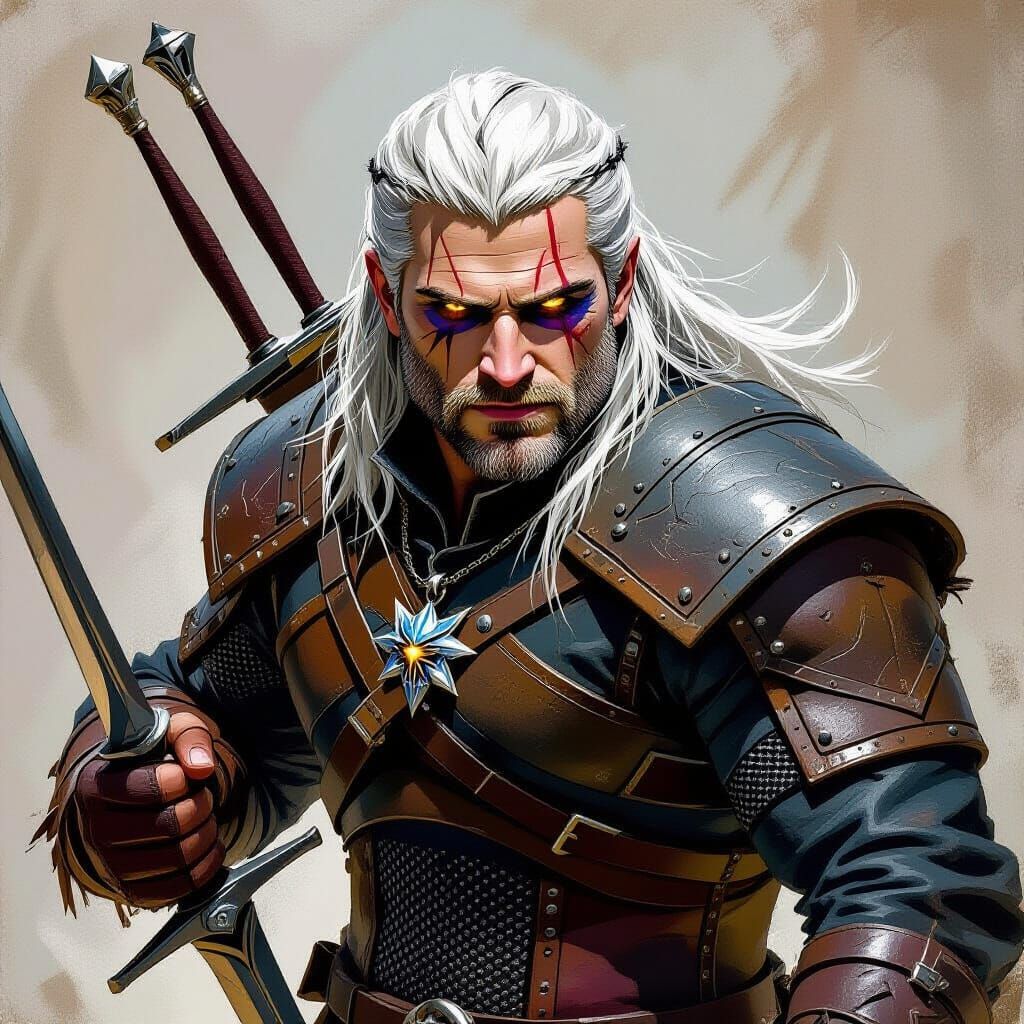 Geralt of Rivia in Dark Fantasy Battle
