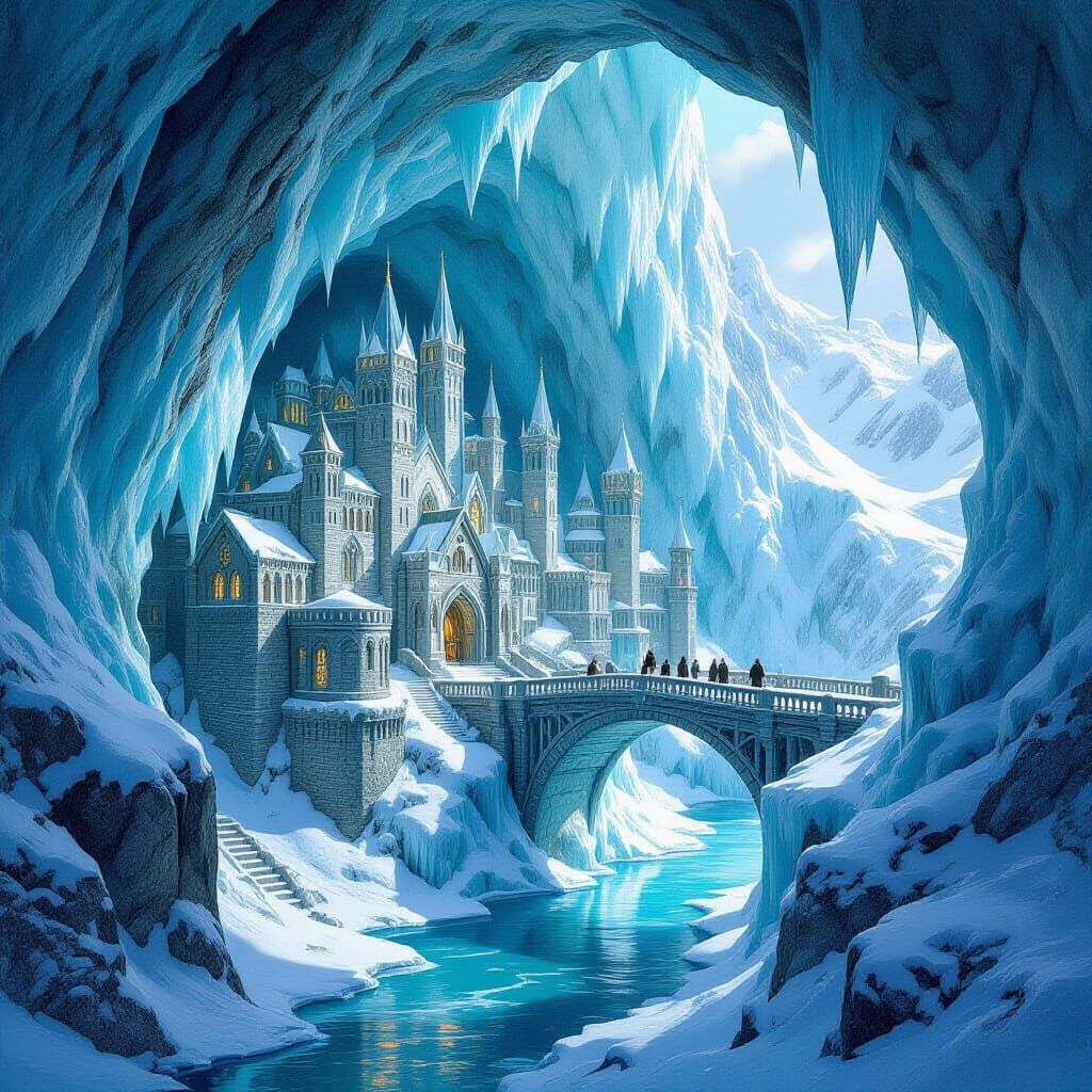 Arctic Dwarf City in Great Glacier: Fantasy Art