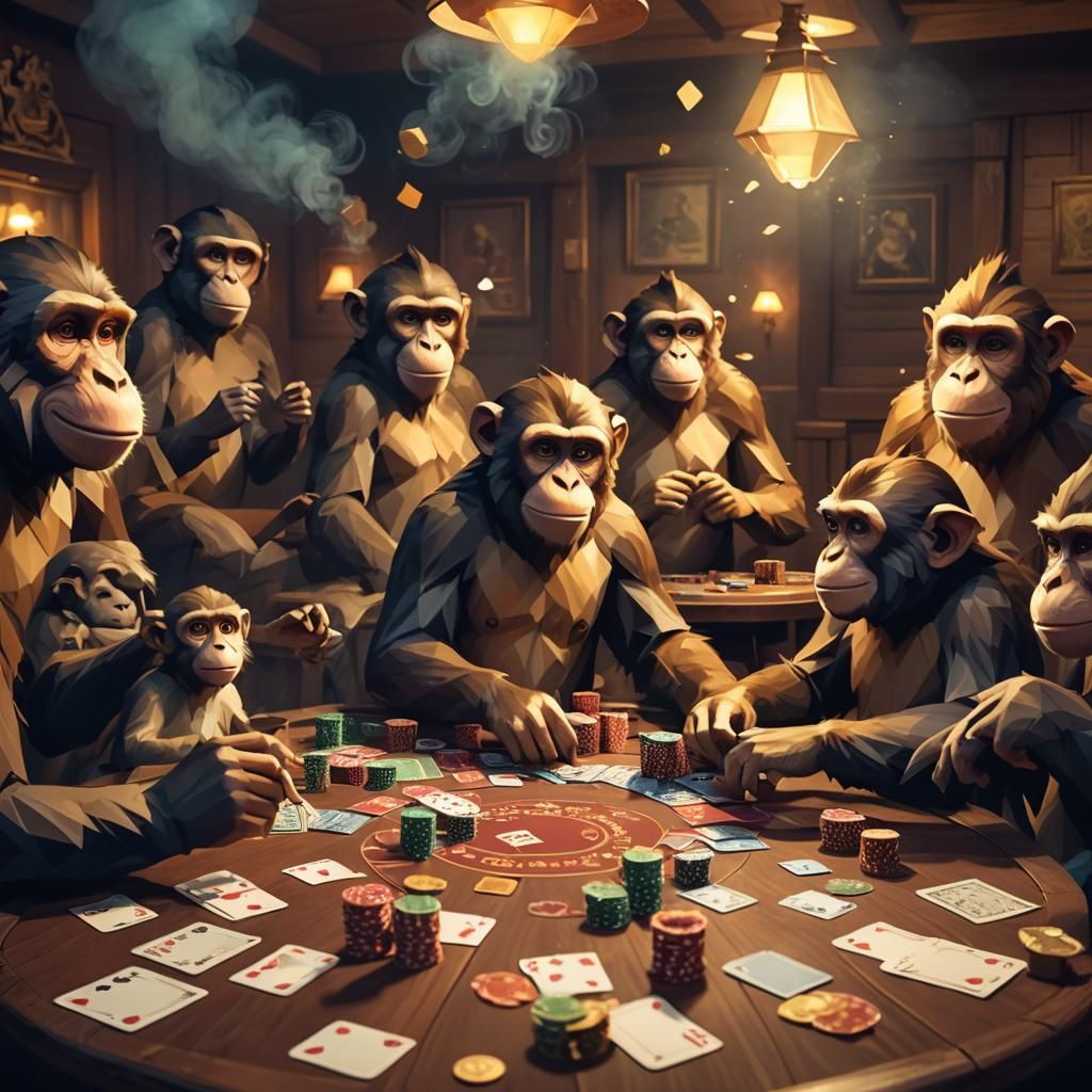 Monkeys Playing Poker in Low-Poly Art Style