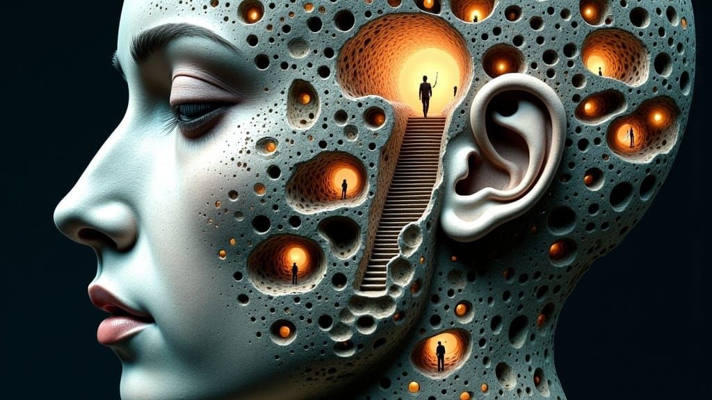 Colossal Face Sculpture with Impossible Architecture