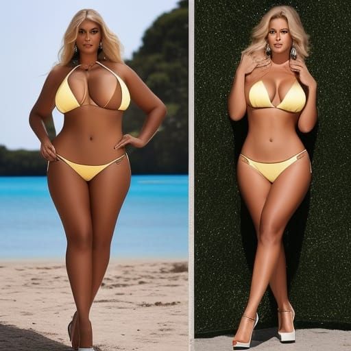 Curvy Blonde Woman in Bikini and High Heels