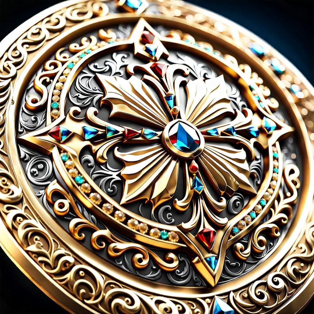 Golden Assassin's Creed Shield with Jewel Inlay