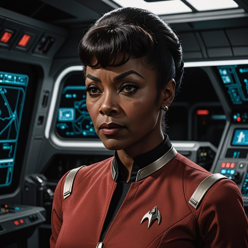 Lieutenant Uhura in Starship Enterprise as Charcoal Drawing