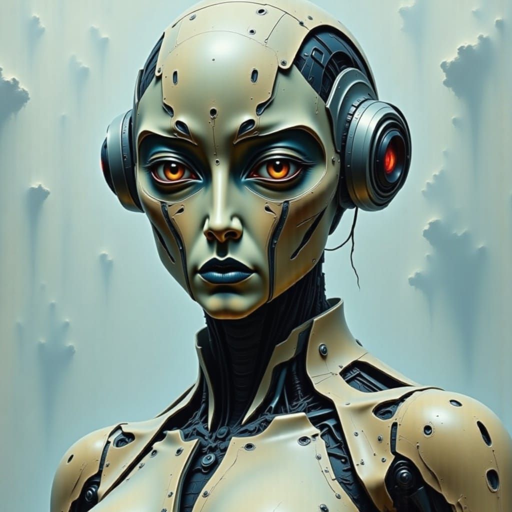 Strong Cybernetic Woman in Surreal Style