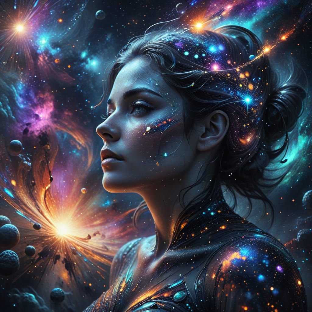 Cosmic Abstract Woman in Sparkling Digital Art