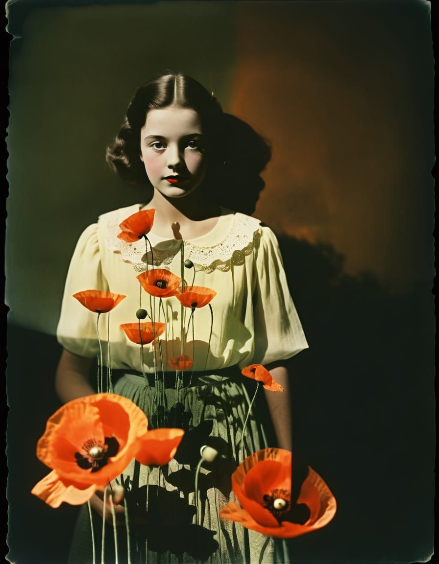 Poppies and Marionette Double Exposure in Shadow Play