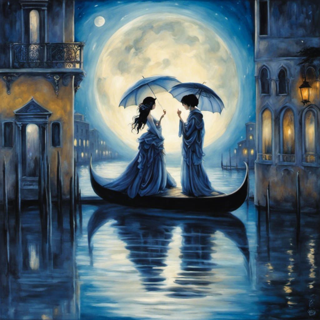 Dreamy Lovers in Venice, Fantasy Art Style