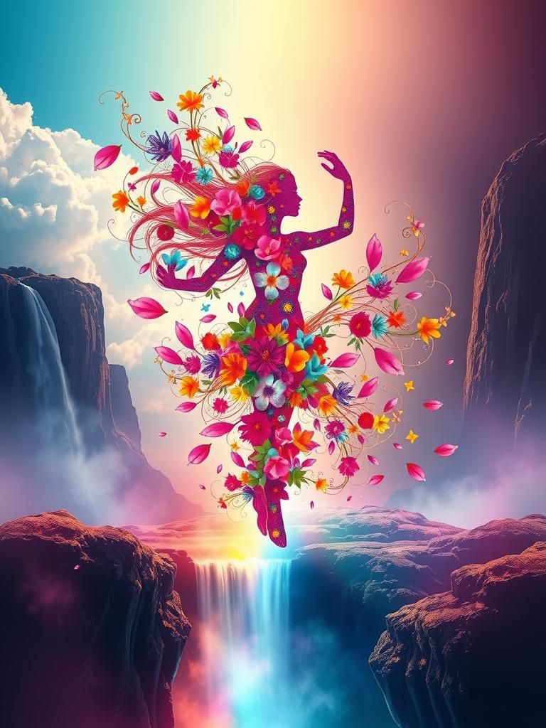 Floral Silhouette Dancing on Iridescent Stage