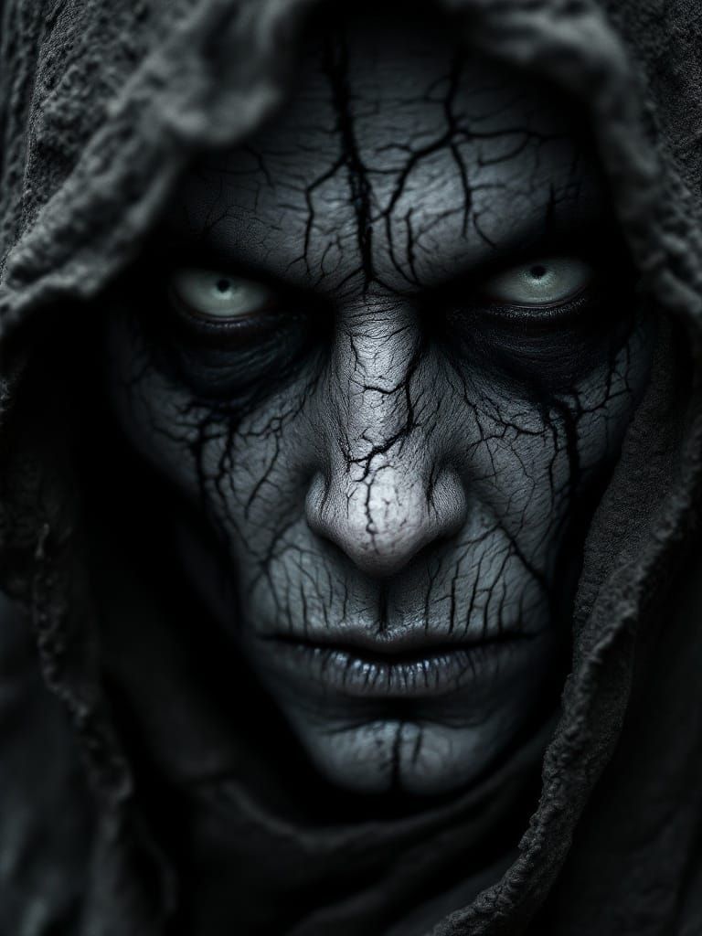 Monochromatic Portrait of a Haunting Figure