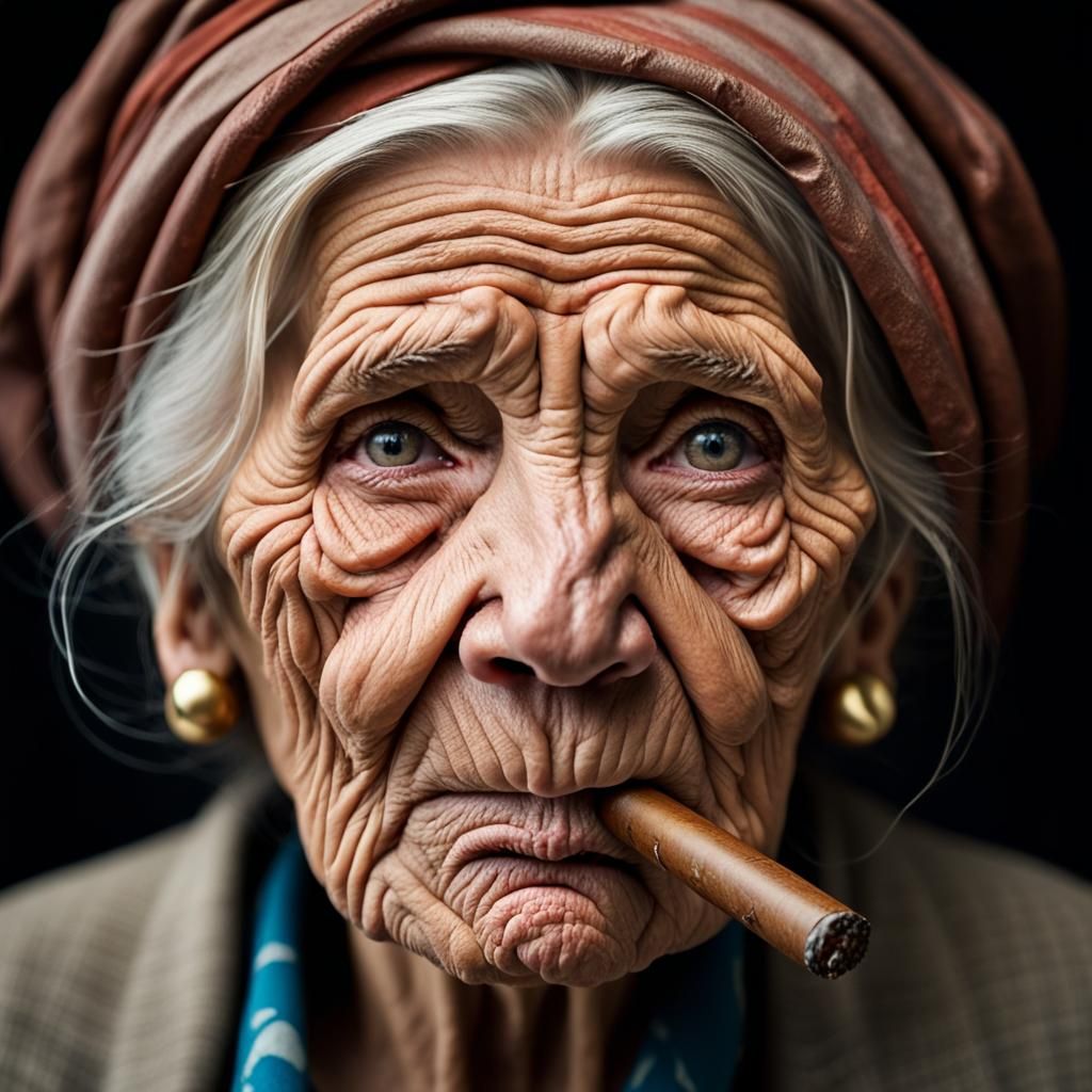 Elderly Woman Smoking Cigar: Professional Portrait