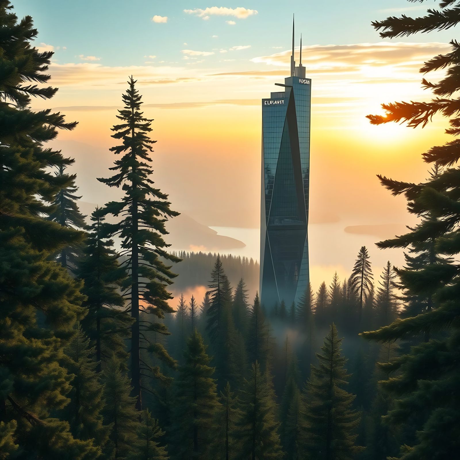 Futuristic Skyscraper Rises from Norwegian Forest in Golden...