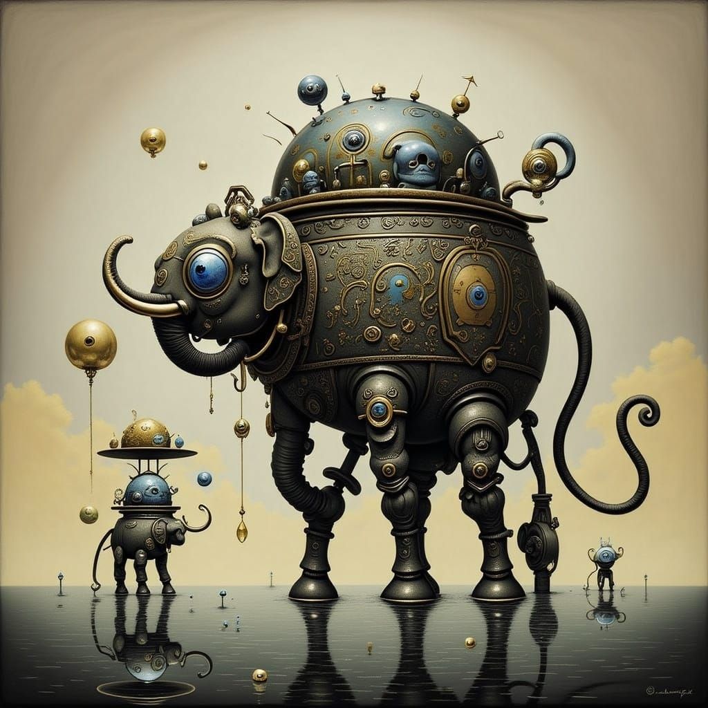 Surreal Lion Character in Whimsical Style with Dark Aestheti...