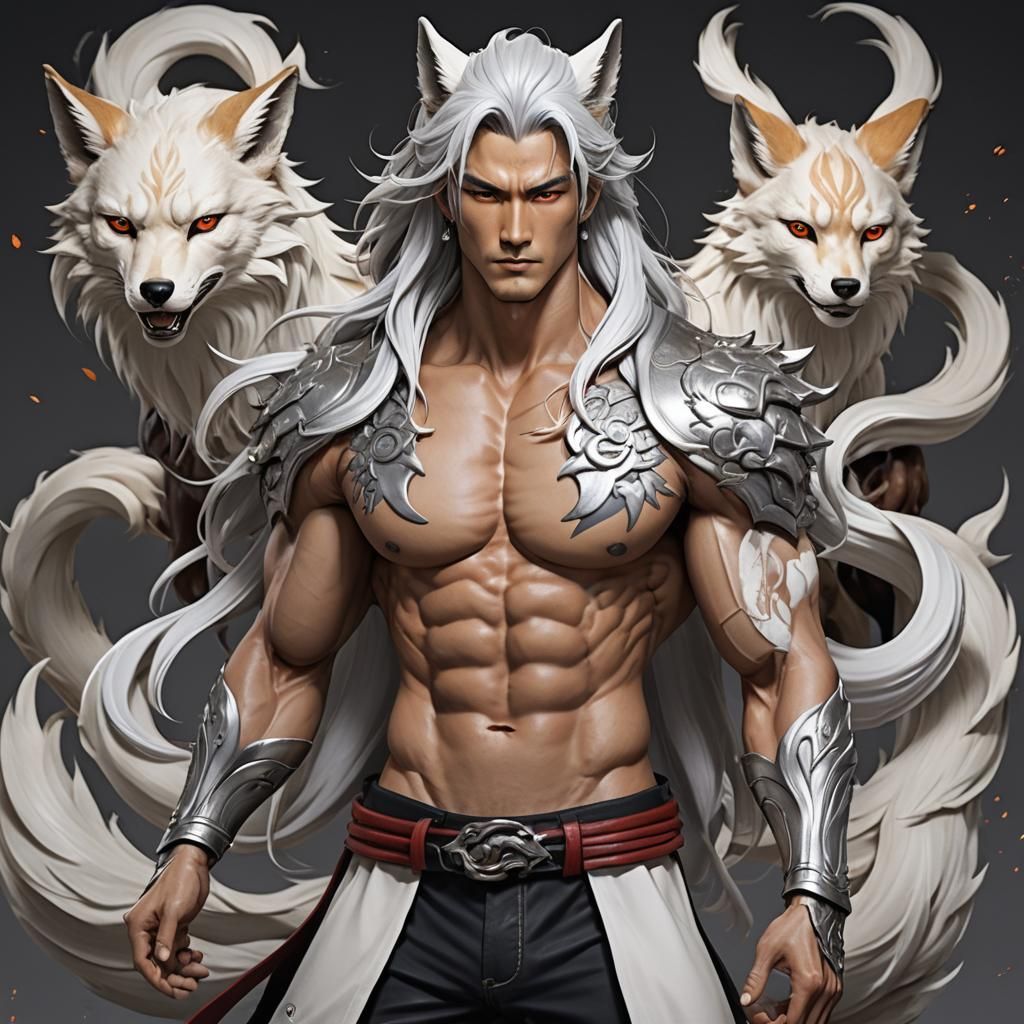 Kitsune Hybrid: Muscular Fox-Human in Anime Style
