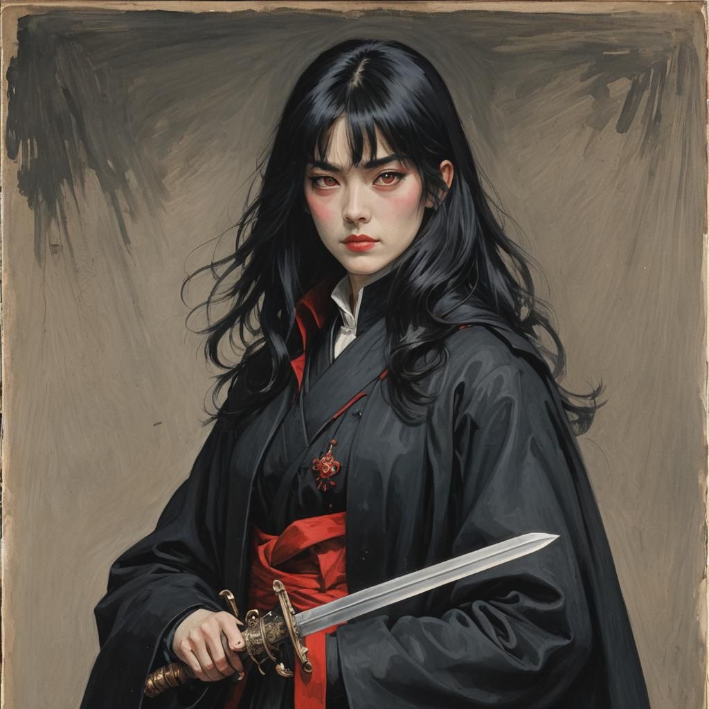 Woman with Sword in Dark Fantasy Style