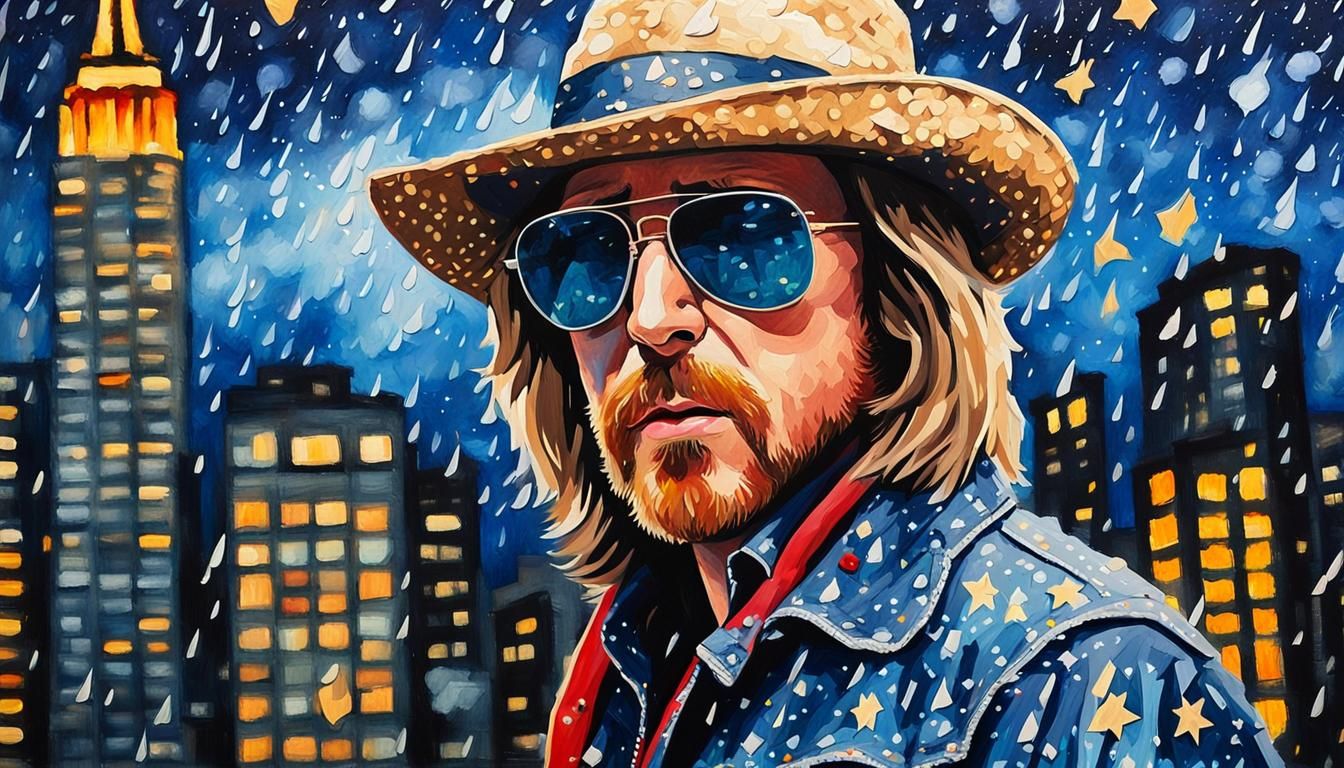 Tom Petty Pop Art Portrait in Rainy New York