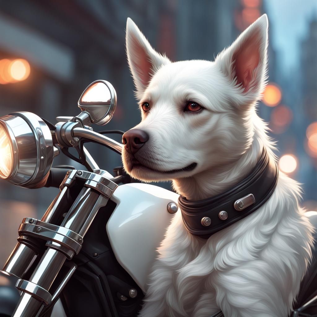 Dog Rides Motorcycle: Hyperdetailed Art Portrait