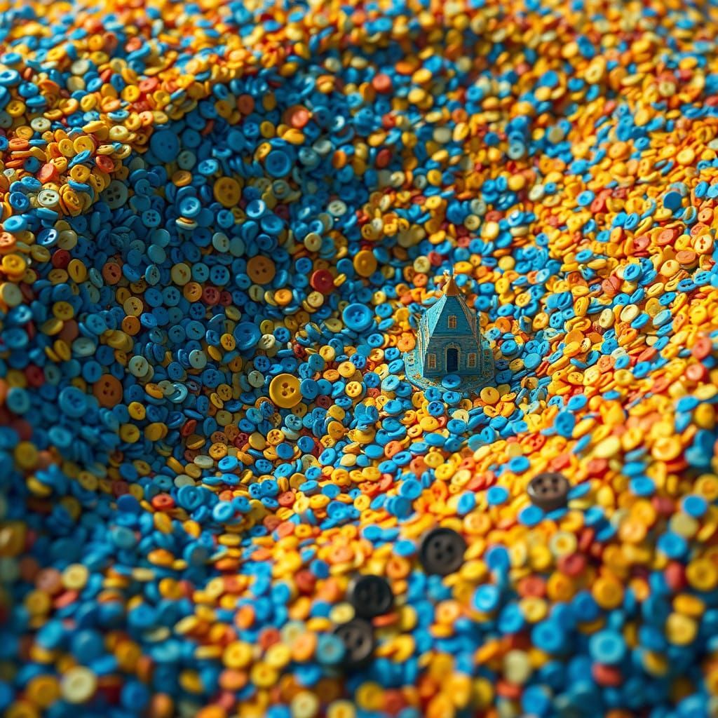 Whimsical Button Cityscape in Vibrant Matte Painting Style