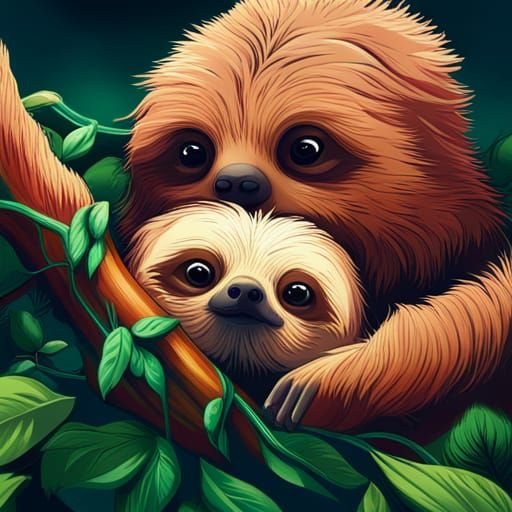 Kawaii Anime Sloth with Intricate Hyperrealistic Details