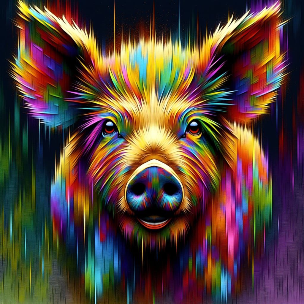 Vibrant Rainbow Pig in Raster Art