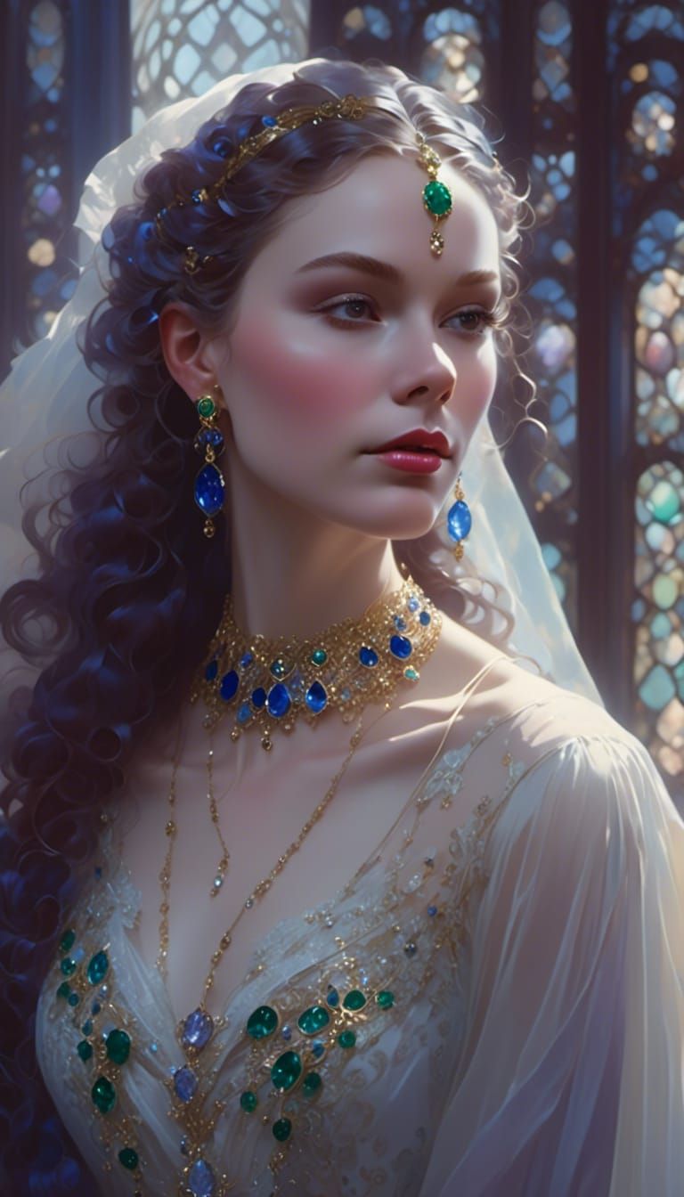 Rococo Lady in Jewels: Hyperdetailed Portrait