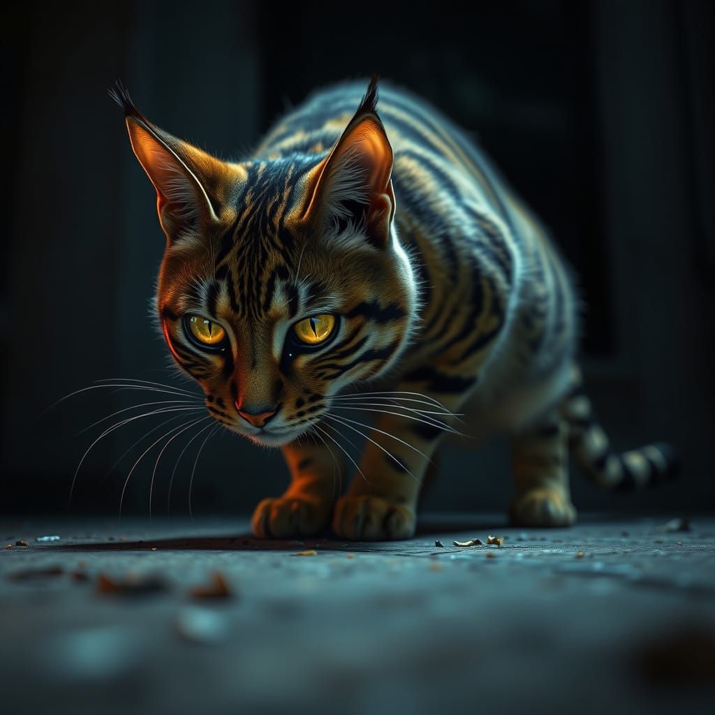 Tiger Striped Cat in Ominous Lighting