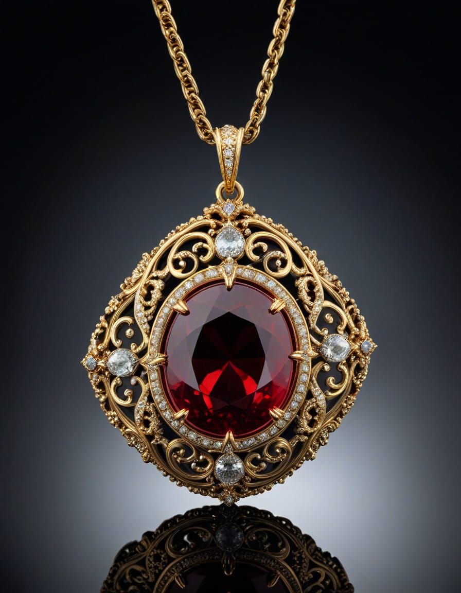 Majestic Baroque-Style Dark Crimson Medallion with Golden Ch...